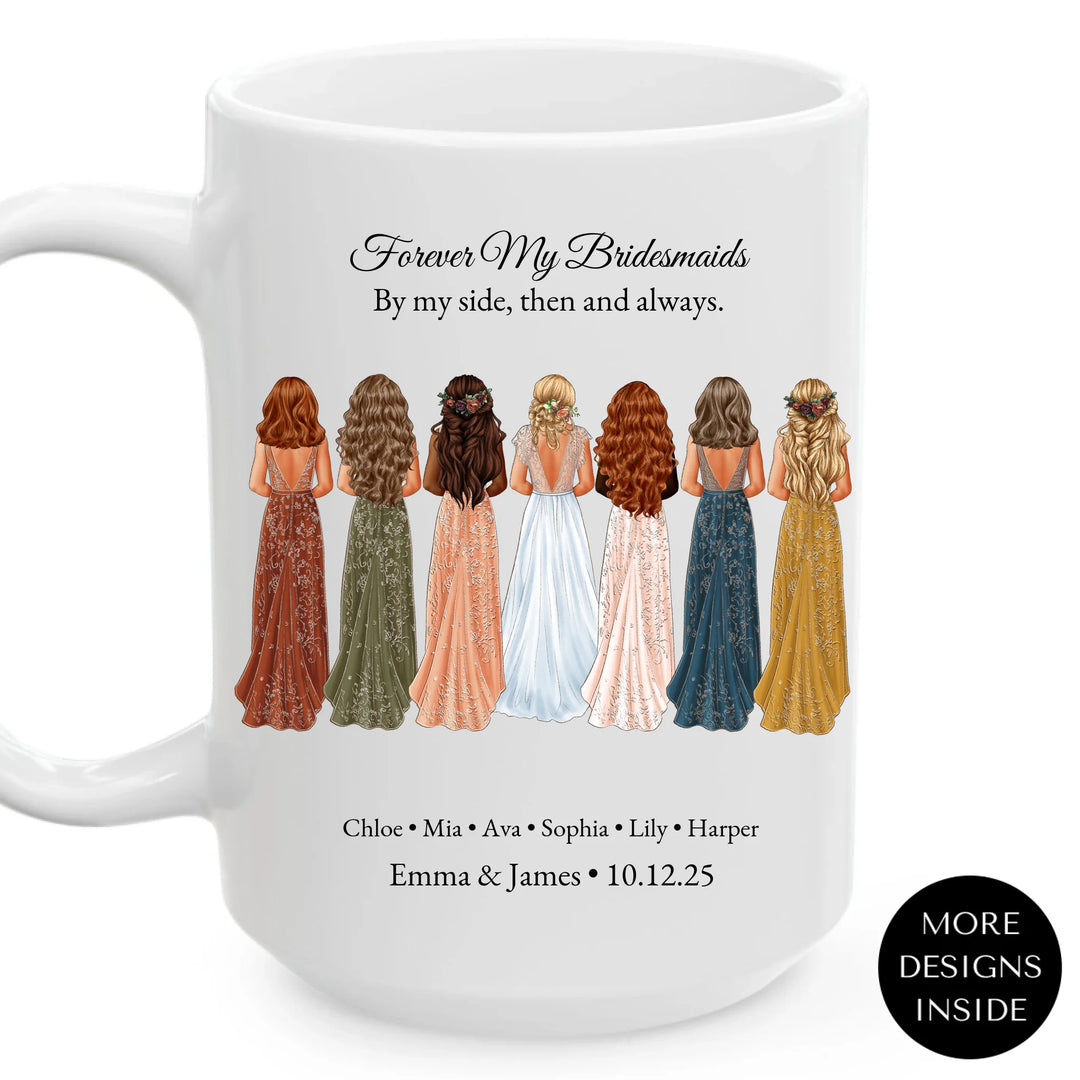 Custom bridesmaid portrait mug with names and dresses -ARTFULANE