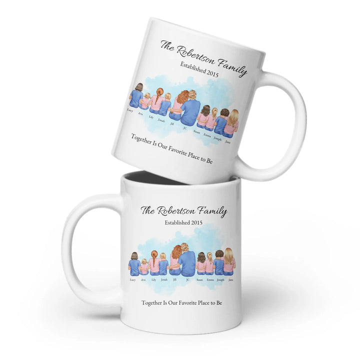Custom family mug with illustrated portrait and names-ceramic mug both sides-ARTFULANE