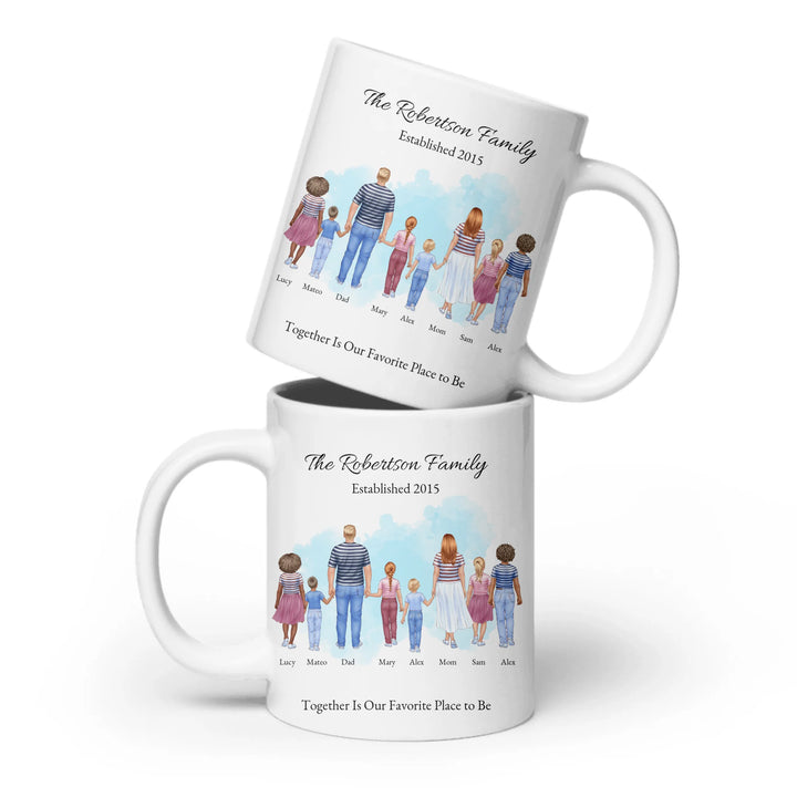 Personalized standing family portrait mug with names and watercolor background - ceramic mug both sides-ARTFULANE
