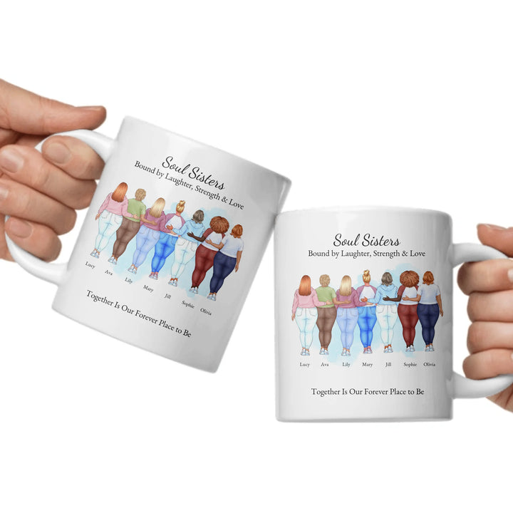 Custom best friends mug with personalized portraits, names, and title -ceramic mugs both sides in hands-ARTFULANE