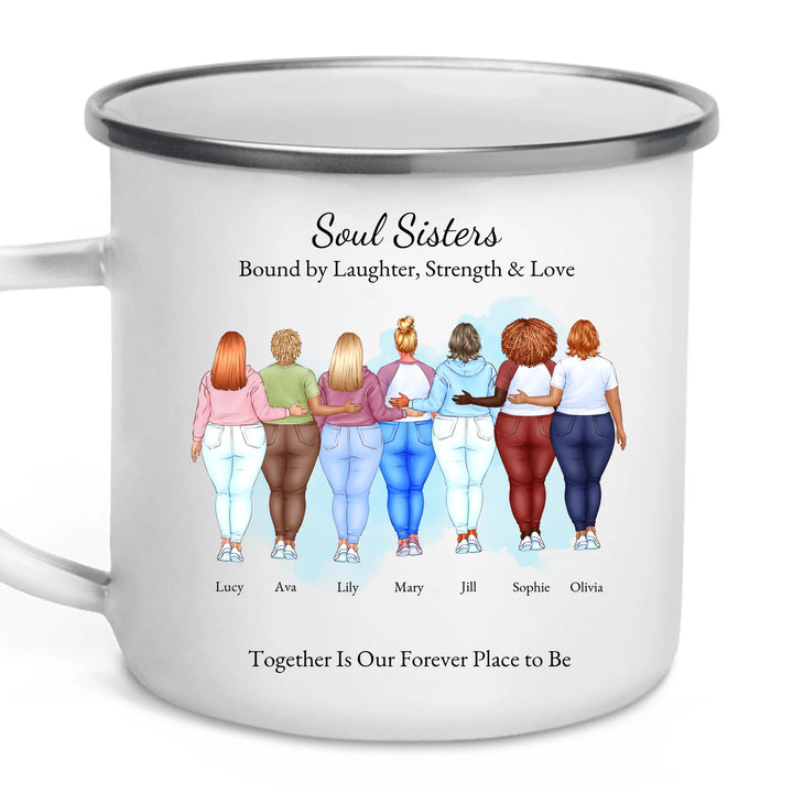 Custom best friends mug with personalized portraits, names, and title - enamel camping mug-ARTFULANE