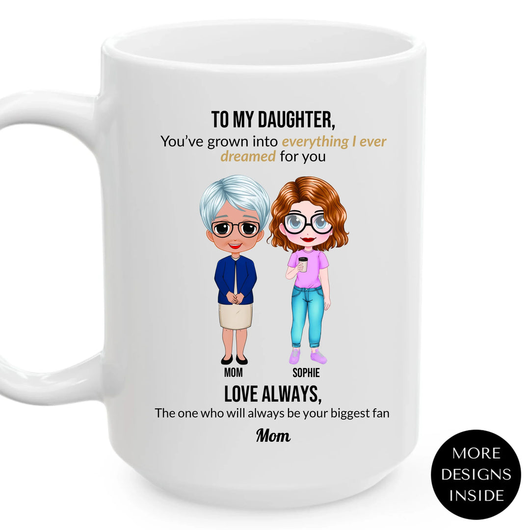 Custom mom and daughter mug with personalized portraits, names, and heartfelt message — unique gift for mom or daughter -ARTFULANE