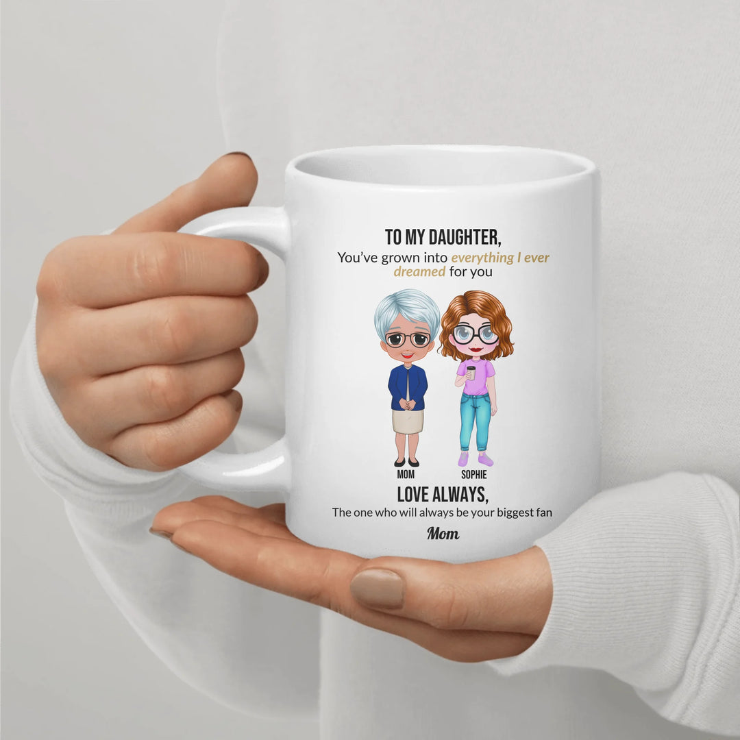 Custom mom and daughter mug with personalized portraits, names, and heartfelt message — unique gift for mom or daughter -ARTFULANE
