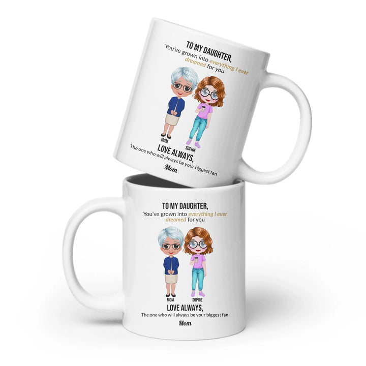 Custom mom and daughter mug with personalized portraits, names, and heartfelt message — unique gift for mom or daughter -ARTFULANE
