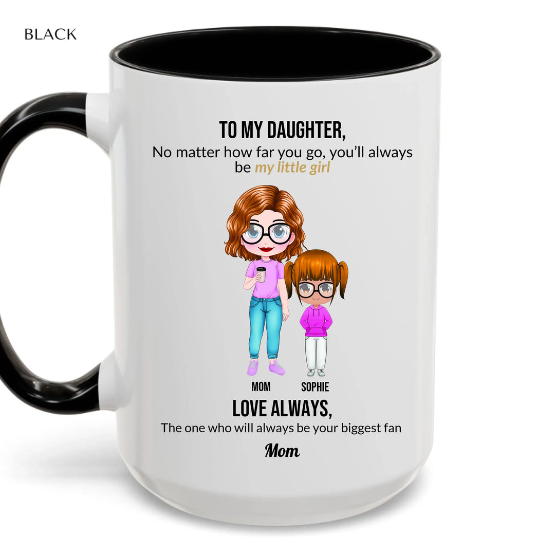 Custom mom and daughter mug with personalized portraits, names, and heartfelt message — unique gift for mom or daughter -accent coffee mug with black handle-ARTFULANE