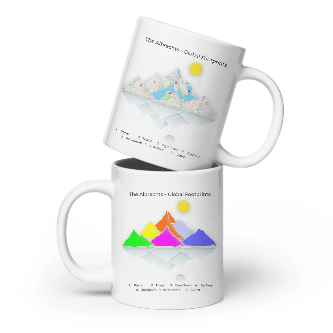 Personalized travel map mug with up to 15 mountain-style locations, custom names, titles, and map styles –ARTFULANE