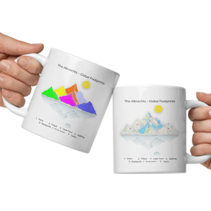 Personalized travel map mug with up to 15 mountain-style locations, custom names, titles, and map styles –ARTFULANE