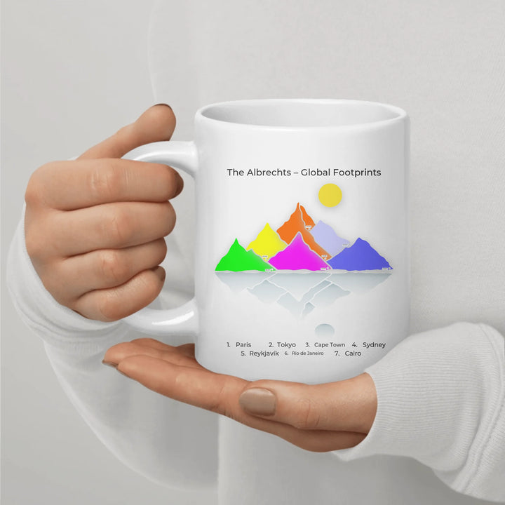Personalized travel map mug with up to 15 mountain-style locations, custom names, titles, and map styles –ARTFULANE