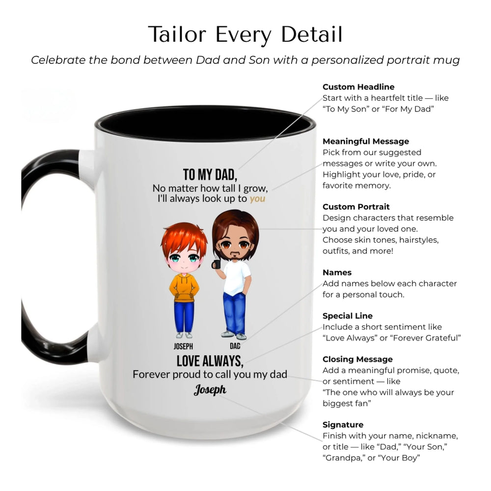 Custom Dad and Son Mug with Personalized Portrait, Message, and Names – Thoughtful Father’s Day or Birthday Gift-Mug Customization Options-ARTFULANE
