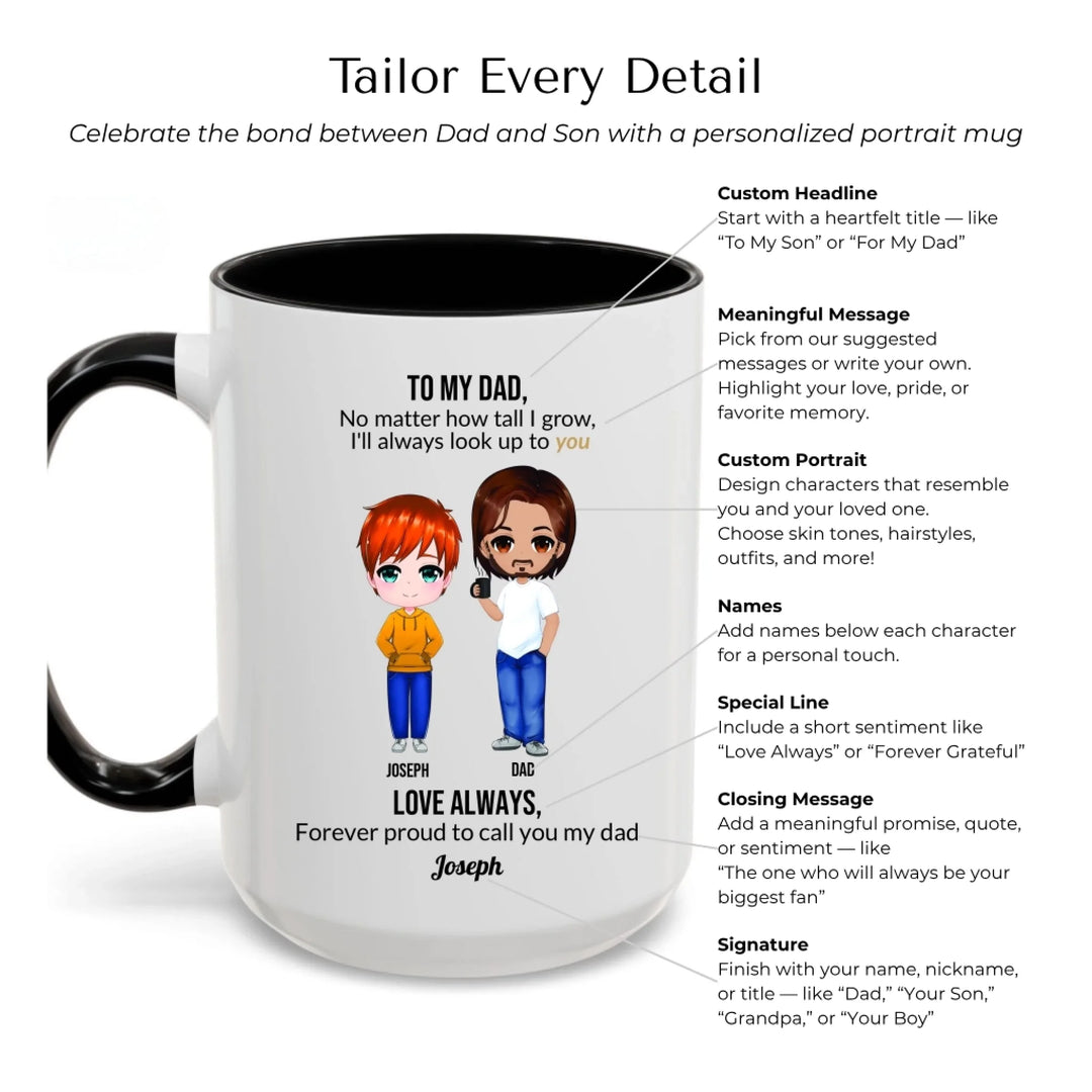 Custom Dad and Son Mug with Personalized Portrait, Message, and Names – Thoughtful Father’s Day or Birthday Gift-Mug Customization Options-ARTFULANE