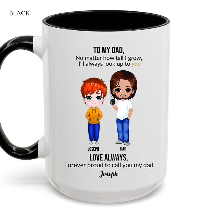 Custom Dad and Son Mug with Personalized Portrait, Message, and Names – Thoughtful Father’s Day or Birthday Gift-accent coffee mug with black handle-ARTFULANE