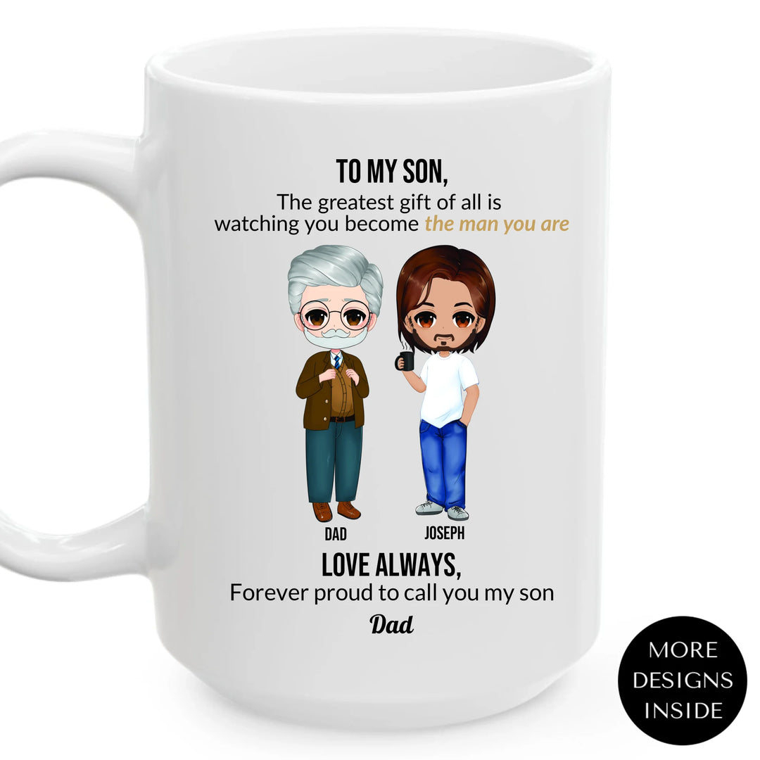 Custom Dad and Son Mug with Personalized Portrait, Message, and Names – Thoughtful Father’s Day or Birthday Gift-ARTFULANE