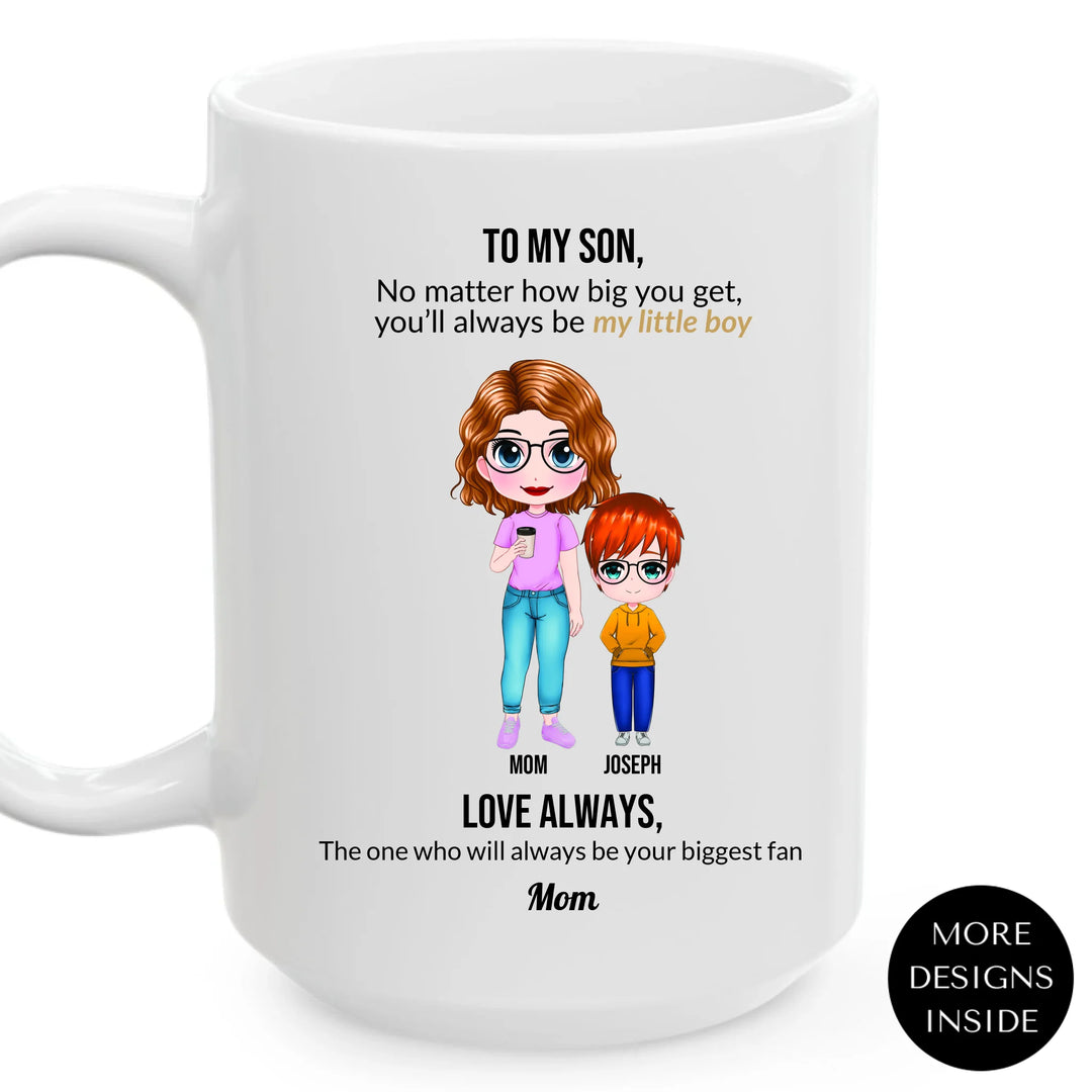 Custom Mom and Son Mug with Personalized Portraits, Names, and Message – Heartfelt Gift for Mother or Son -ARTFULANE