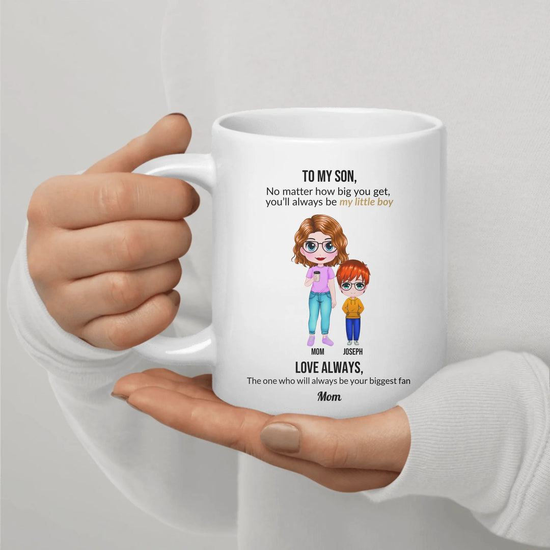 Custom Mom and Son Mug with Personalized Portraits, Names, and Message – Heartfelt Gift for Mother or Son -ARTFULANE
