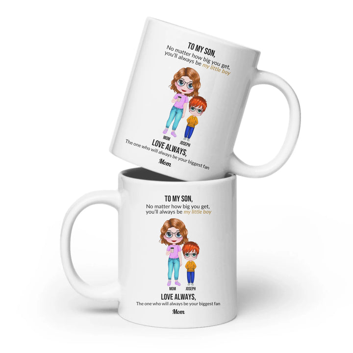 Custom Mom and Son Mug with Personalized Portraits, Names, and Message – Heartfelt Gift for Mother or Son -ARTFULANE