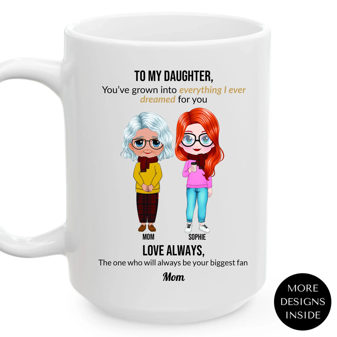 Custom mom and daughter mug with personalized portraits, names, and heartfelt message — unique gift for mom or daughter -ARTFULANE
