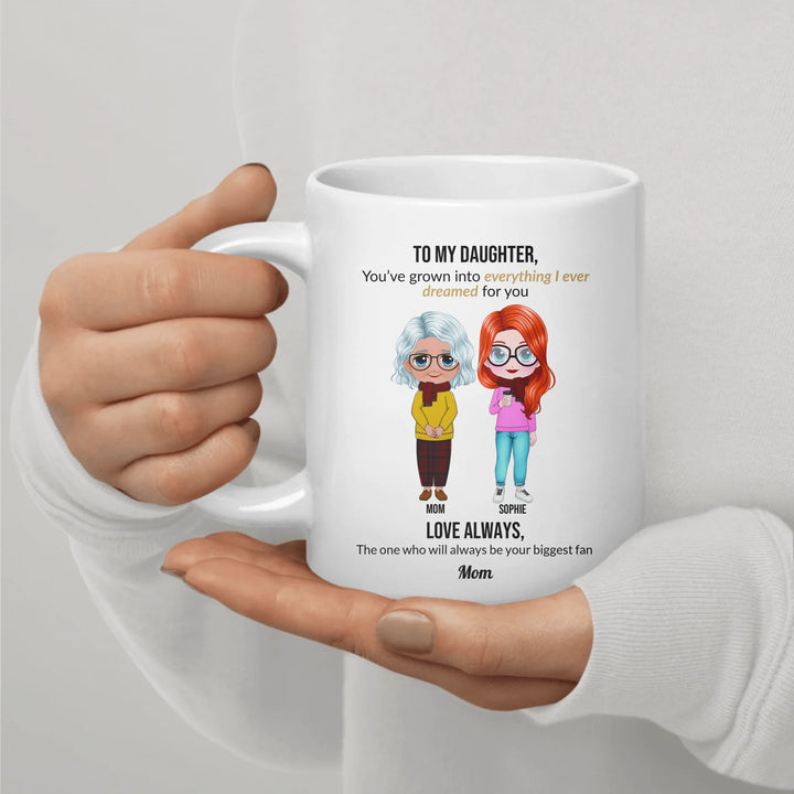 Custom mom and daughter mug with personalized portraits, names, and heartfelt message — unique gift for mom or daughter -ARTFULANE
