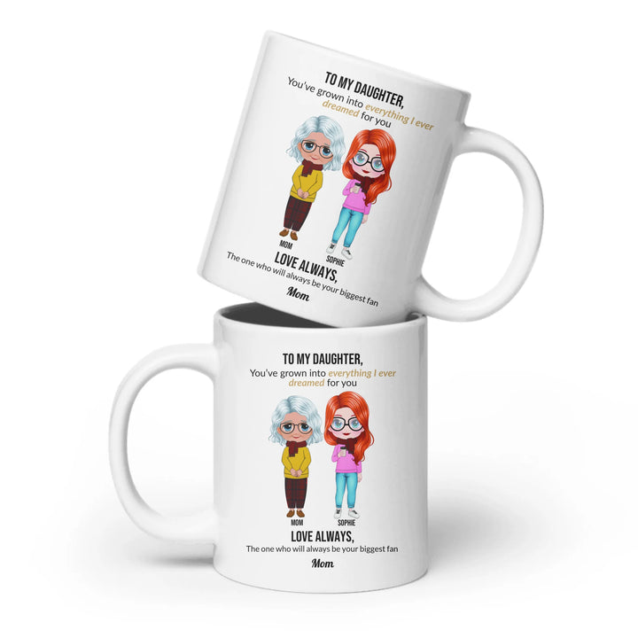 Custom mom and daughter mug with personalized portraits, names, and heartfelt message — unique gift for mom or daughter -ARTFULANE