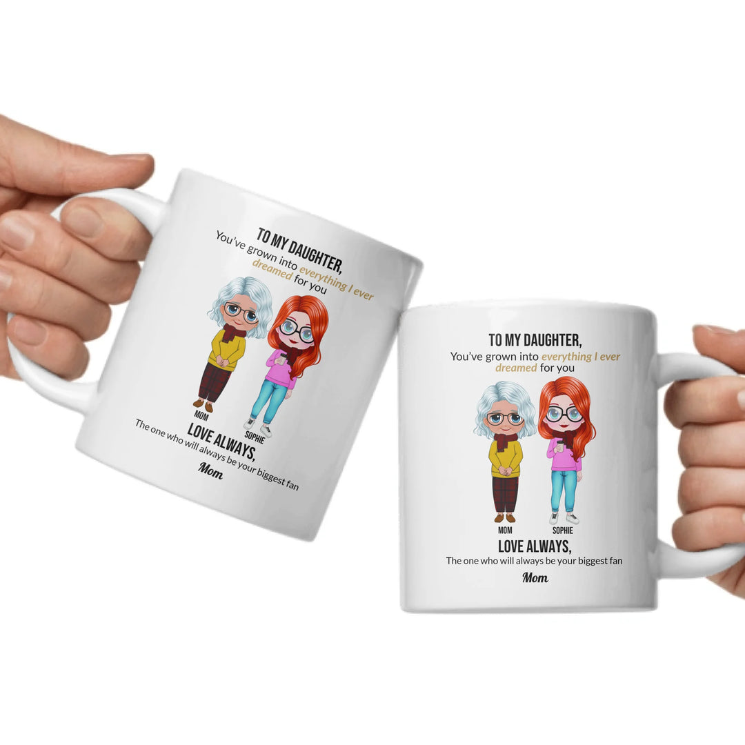 Custom mom and daughter mug with personalized portraits, names, and heartfelt message — unique gift for mom or daughter -ARTFULANE