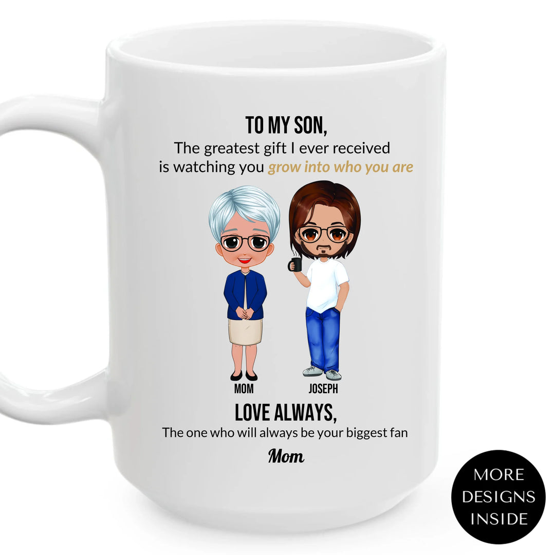 Custom Mom and Son Mug with Personalized Portraits, Names, and Message – Heartfelt Gift for Mother or Son -ARTFULANE