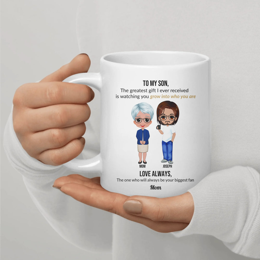 Custom Mom and Son Mug with Personalized Portraits, Names, and Message – Heartfelt Gift for Mother or Son -ARTFULANE