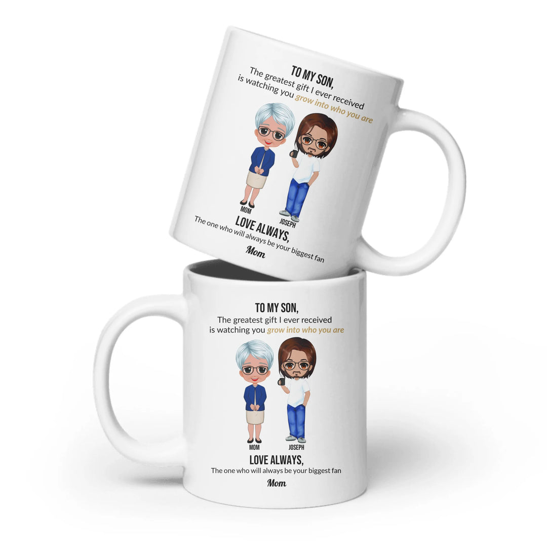 Custom Mom and Son Mug with Personalized Portraits, Names, and Message – Heartfelt Gift for Mother or Son -ARTFULANE