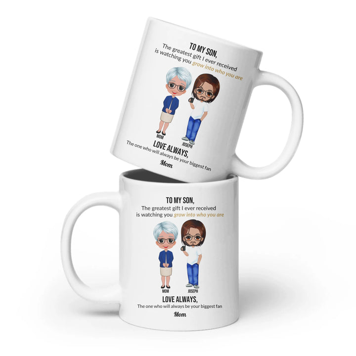 Custom Mom and Son Mug with Personalized Portraits, Names, and Message – Heartfelt Gift for Mother or Son -ARTFULANE