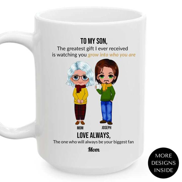 Custom Mom and Son Mug with Personalized Portraits, Names, and Message – Heartfelt Gift for Mother or Son -ARTFULANE