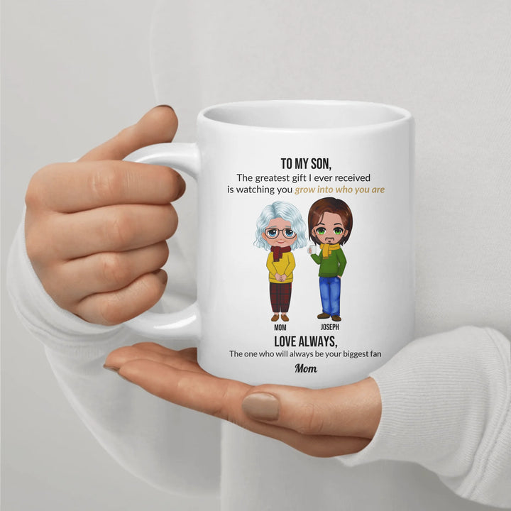 Custom Mom and Son Mug with Personalized Portraits, Names, and Message – Heartfelt Gift for Mother or Son -ARTFULANE