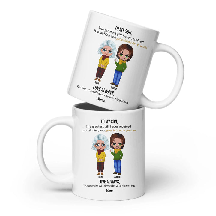 Custom Mom and Son Mug with Personalized Portraits, Names, and Message – Heartfelt Gift for Mother or Son -ARTFULANE