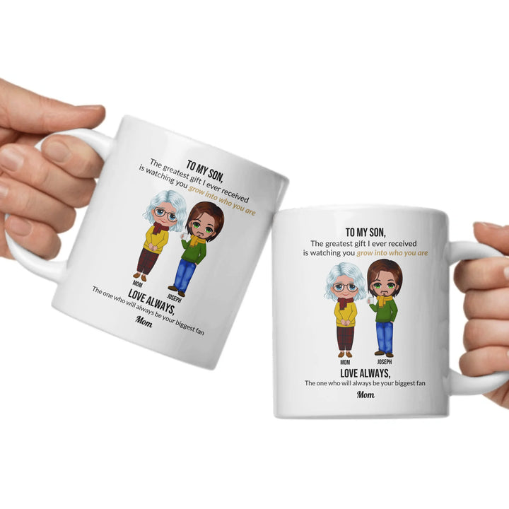 Custom Mom and Son Mug with Personalized Portraits, Names, and Message – Heartfelt Gift for Mother or Son -ARTFULANE