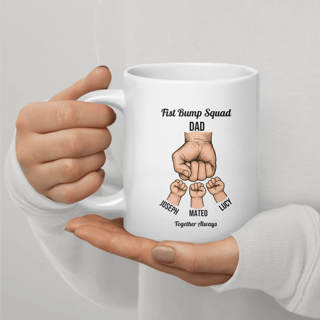 Personalized fist bump mug with parent or grandparent name and custom child names – custom gift for dad, mom, papa, or nana -ARTFULANE