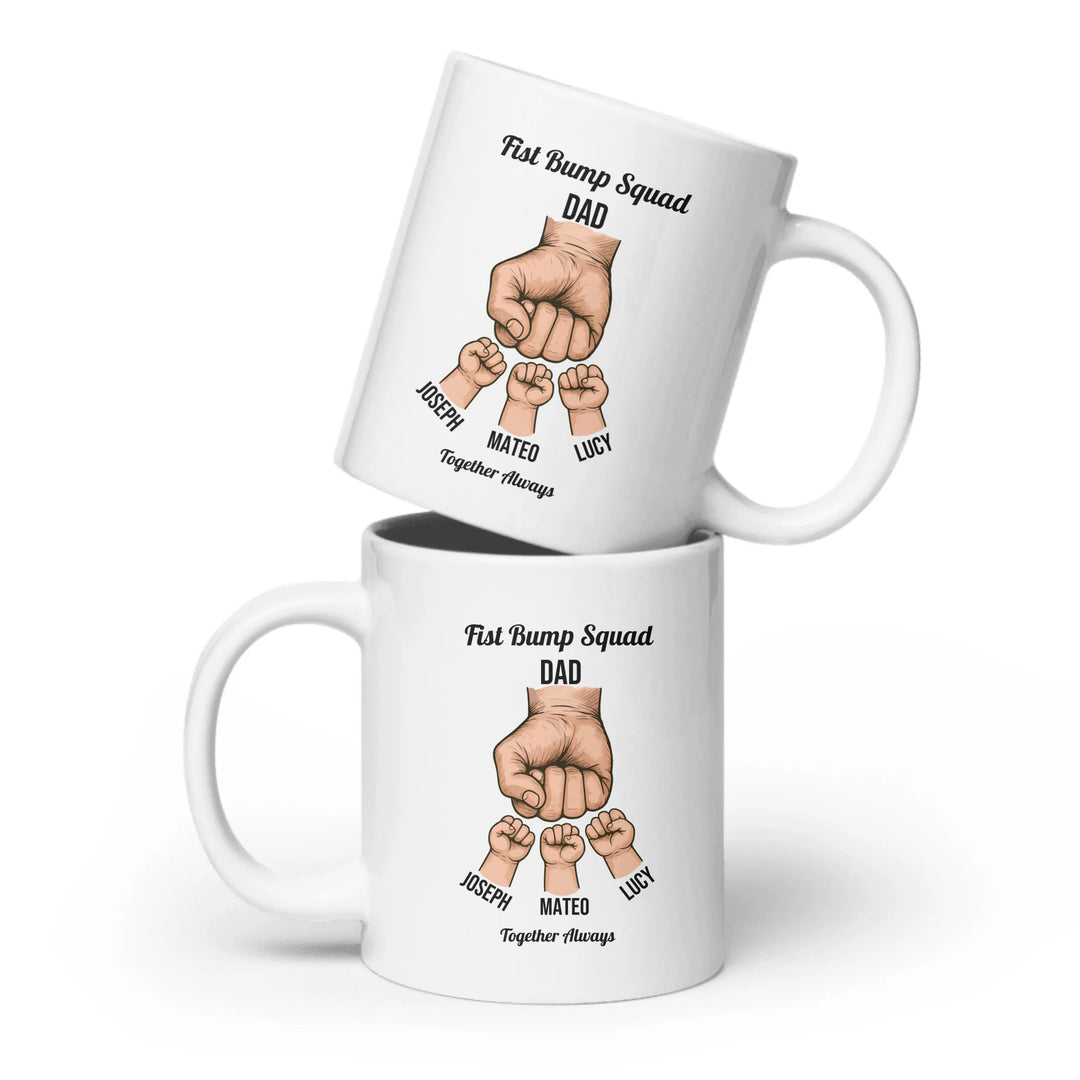 Personalized fist bump mug with parent or grandparent name and custom child names – custom gift for dad, mom, papa, or nana -ARTFULANE