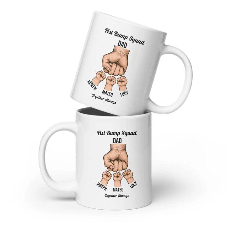 Personalized fist bump mug with parent or grandparent name and custom child names – custom gift for dad, mom, papa, or nana -ARTFULANE