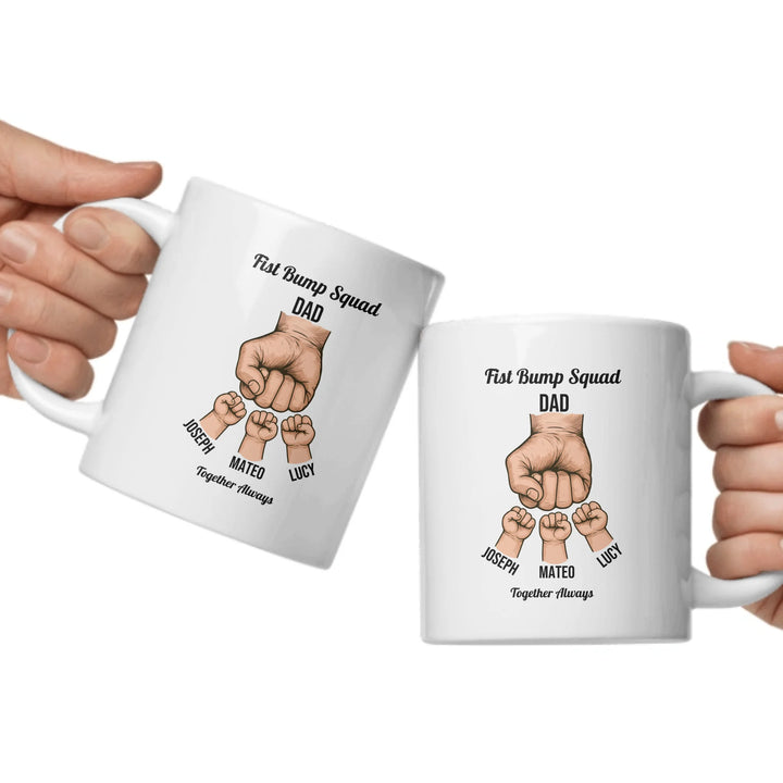 Personalized fist bump mug with parent or grandparent name and custom child names – custom gift for dad, mom, papa, or nana -ARTFULANE