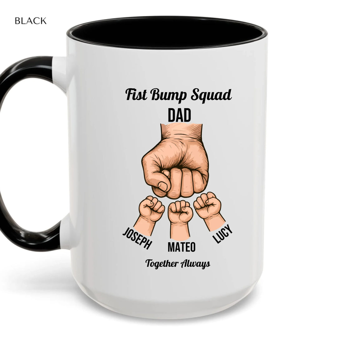 Personalized fist bump mug with parent or grandparent name and custom child names – custom gift for dad, mom, papa, or nana -ARTFULANE