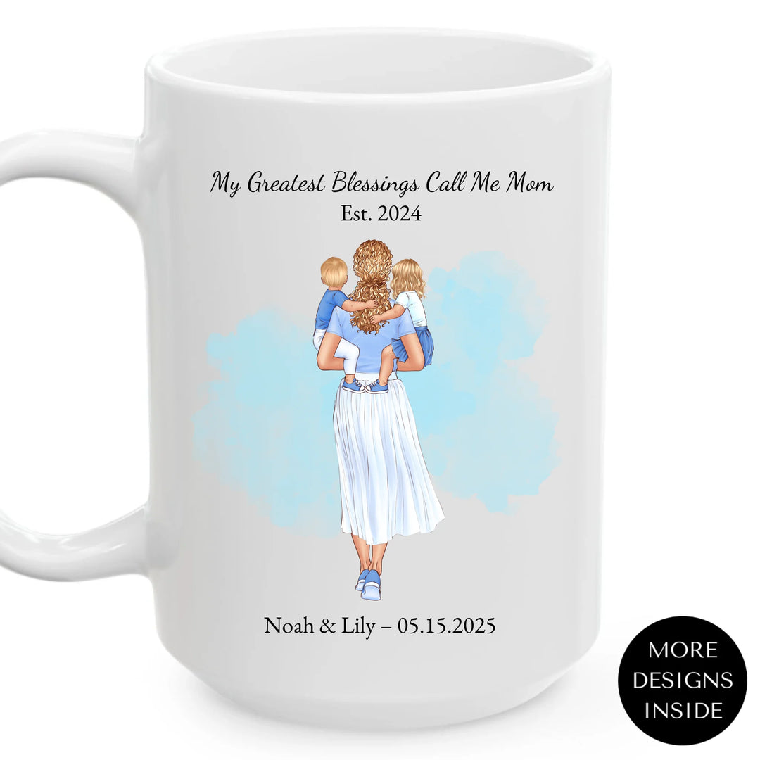 Custom mother and baby portrait mug with personalized name and date -ARTFULANE
