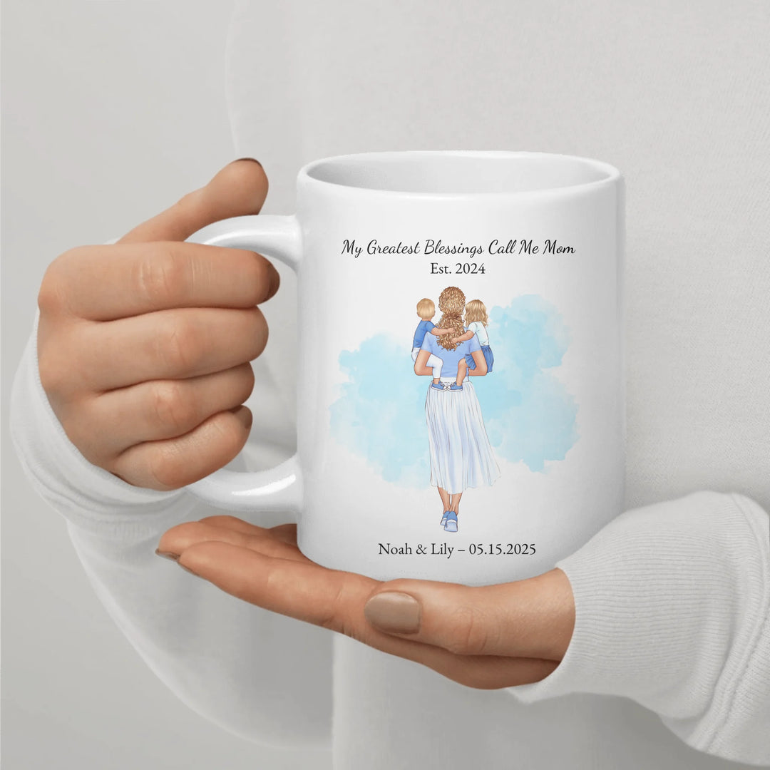 Custom mother and baby portrait mug with personalized name and date - ceramic mug in hand-ARTFULANE