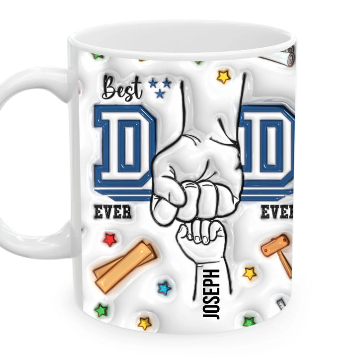 Custom “Best Dad Ever” mug with 3D-inflated print look and child hand names – personalized Father’s Day gift-11 oz ceramic mug-ARTFULANE