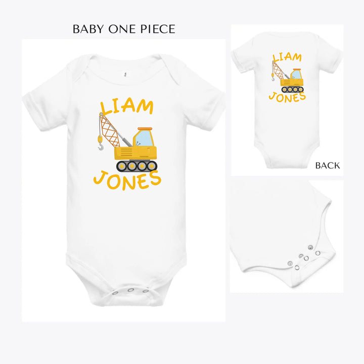 Yellow-Construction-Trucks-custom-baby-onesie-artfulane