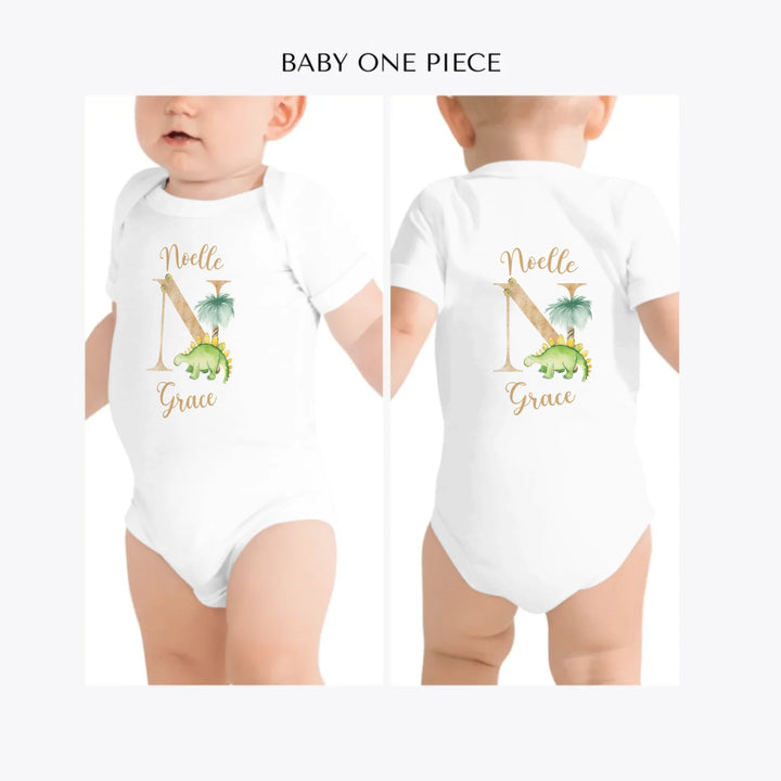 Watercolor-Dinosaur-Letter-custom-baby-one-piece-artfulane