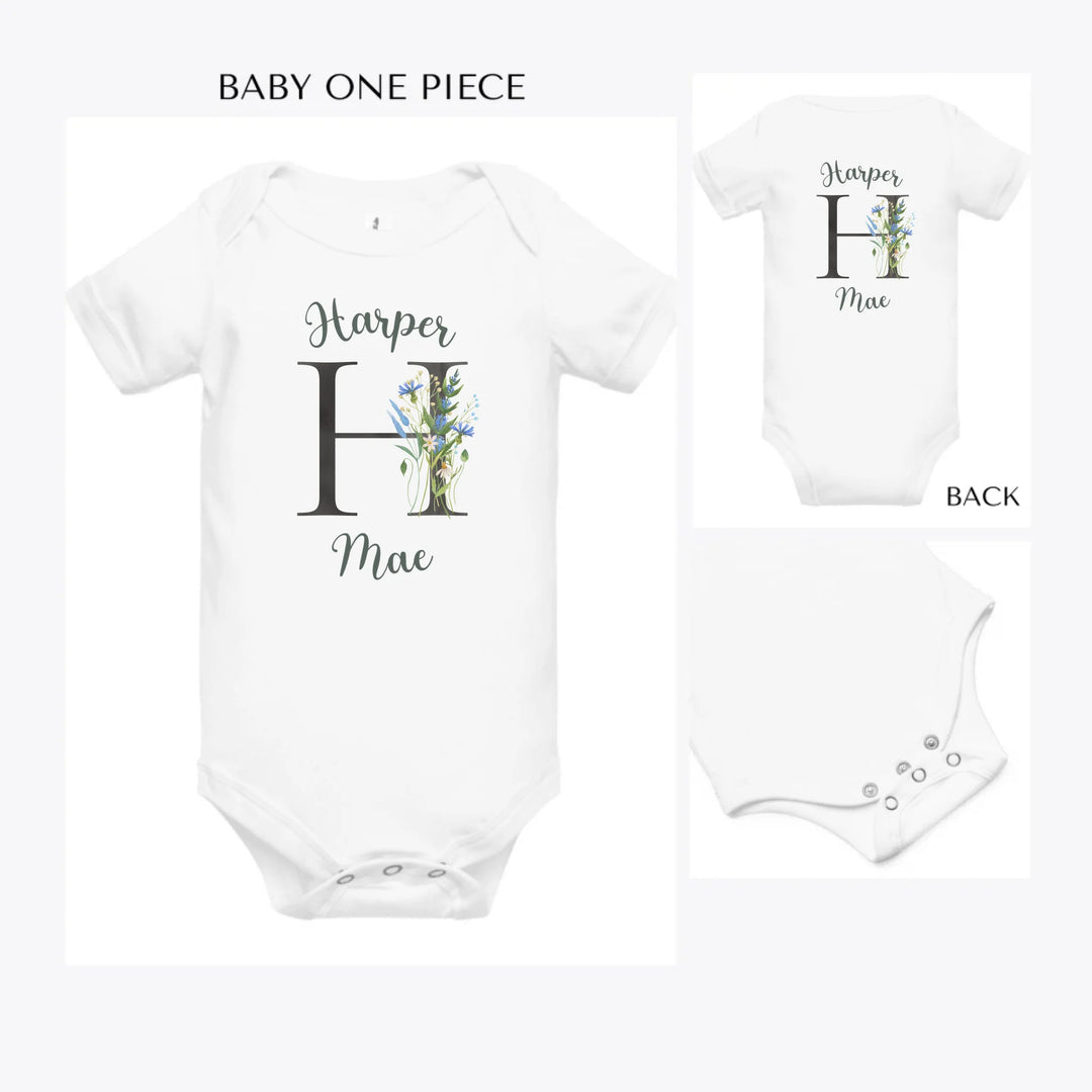 Watercolor-Wildflower-Dark-Letter-custom-baby-onesie-artfulane