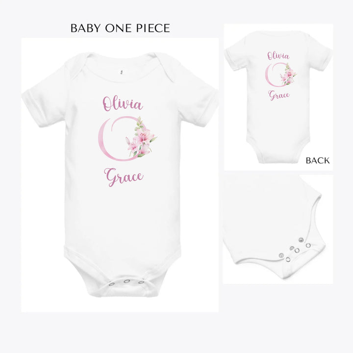 Pink-Lily-Initial-custom-baby-onesie-artfulane