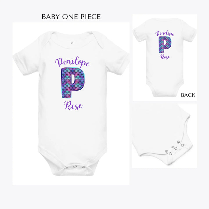Mermaid-Initial-custom-baby-onesie-artfulane