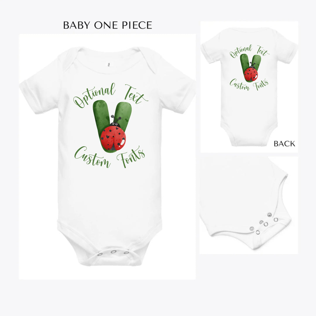 Green-Letter-Ladybug-custom-baby-onesie-artfulane