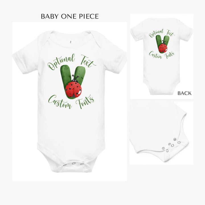 Green-Letter-Ladybug-custom-baby-onesie-artfulane