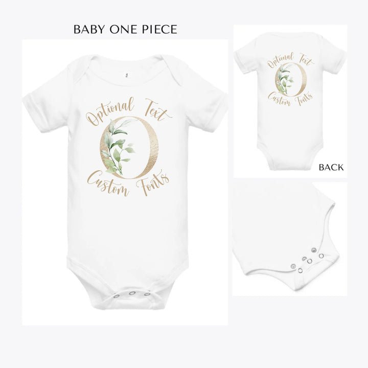 Elegant-Leaves-Letter-Initial-custom-baby-onesie-artfulane