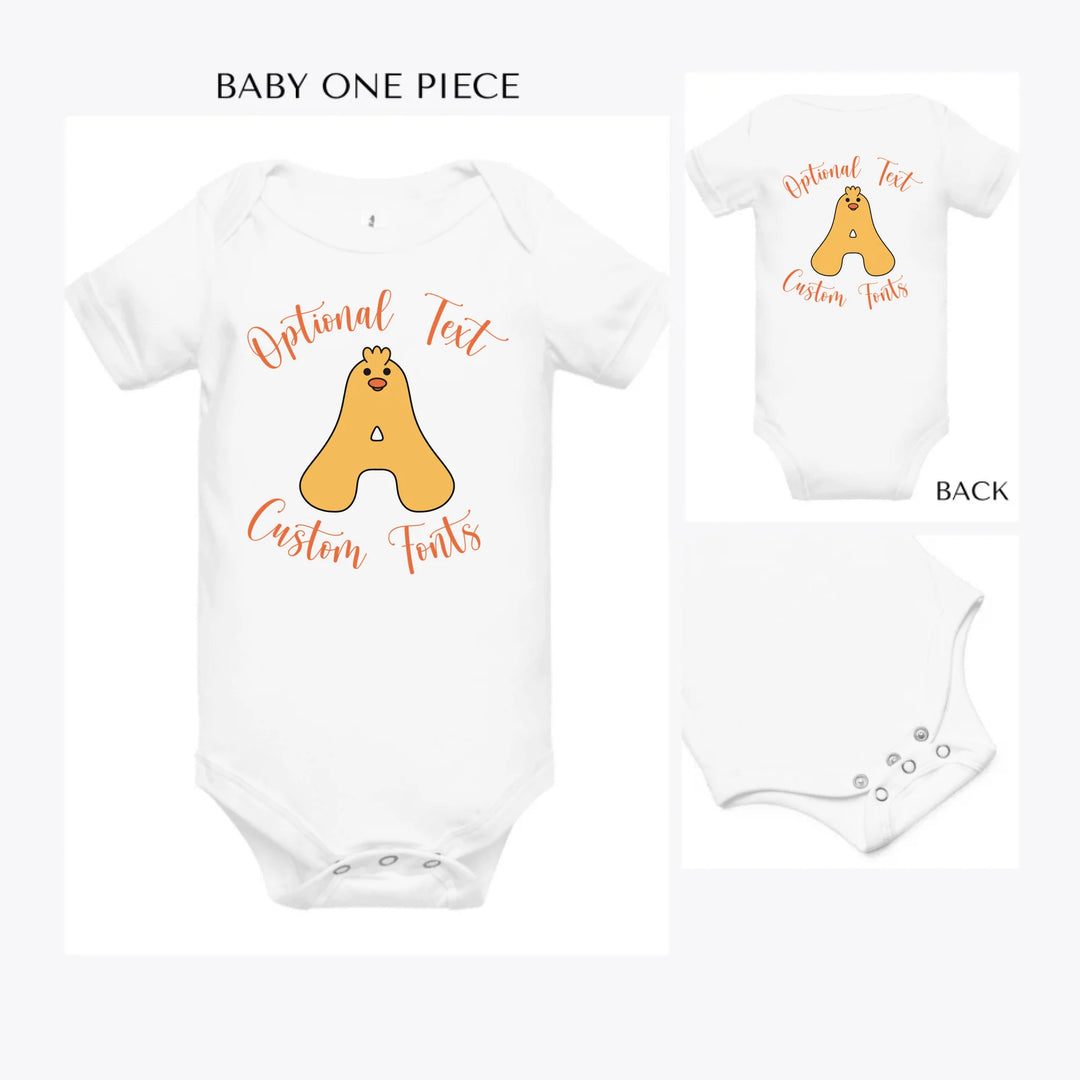 Yellow-Duck-Letter-Initial-custom-baby-onesie-artfulane