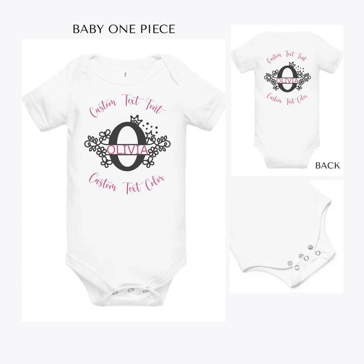 Floral-Princess-Split-Letter-Monogram-custom-baby-onesie-artfulane