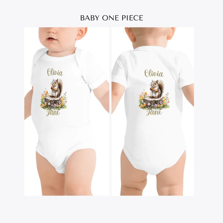 Spring-Squirrel-Garden-custom-baby-one-piece-artfulane